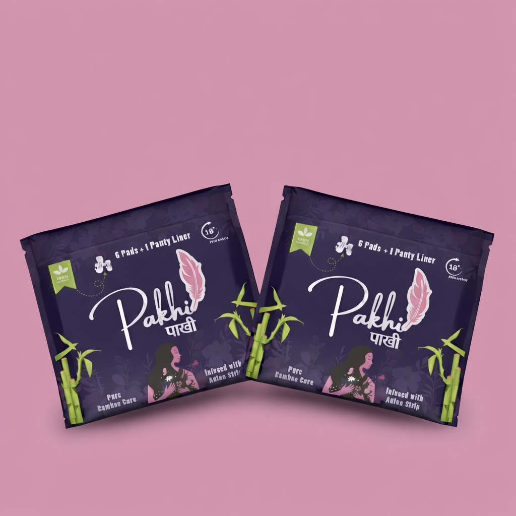 Pack of 2: Pakhi Organic Bamboo Sanitary Pads XL with Anion Strip (12 Pads + 2 Panty Liner)